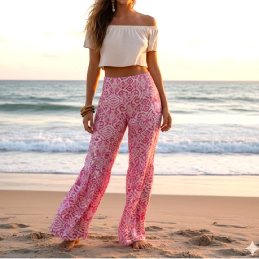 Pink  and White Patterned Pants
